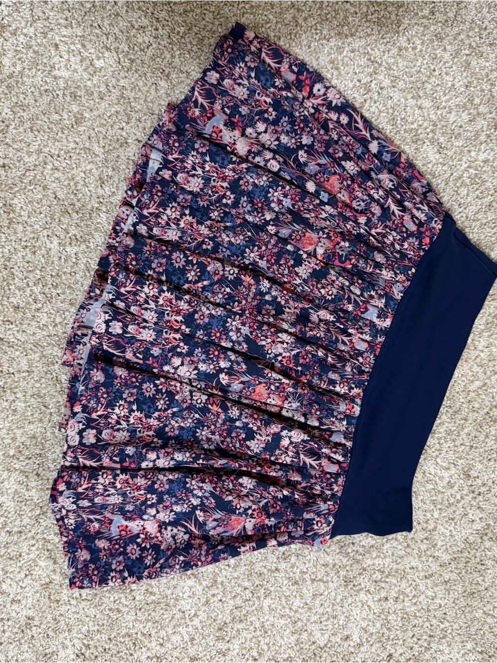 Navy Floral Skater Skirt with Pink Accents